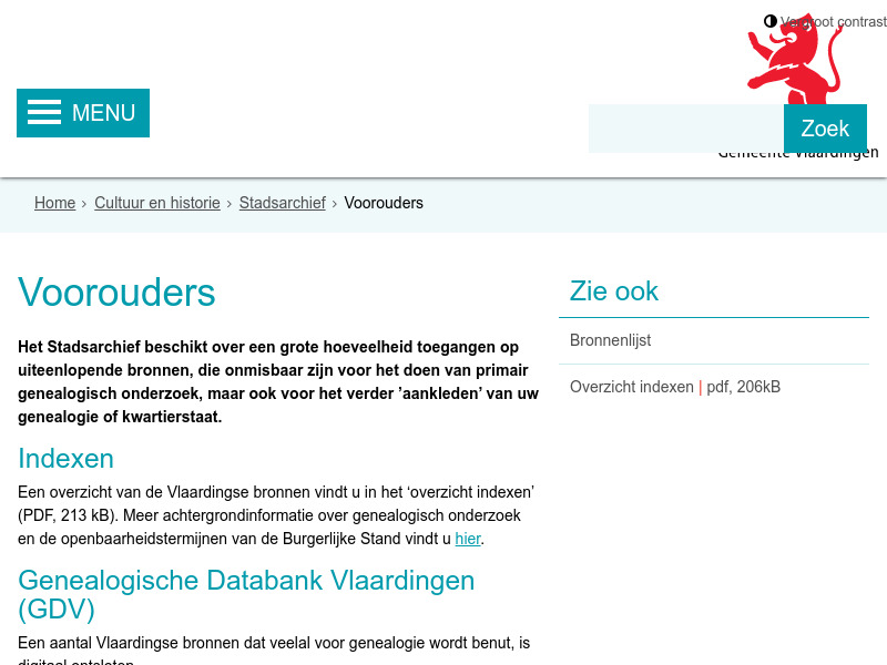 Screenshot van website