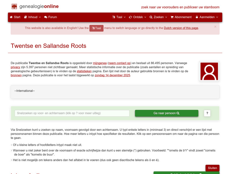 Screenshot van website