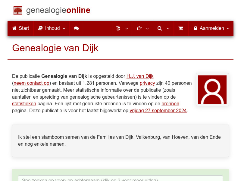 Screenshot van website