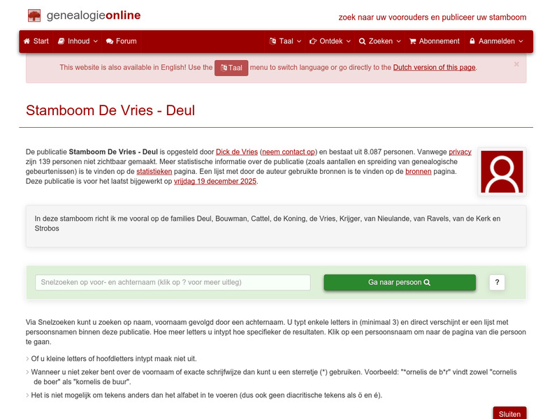 Screenshot van website