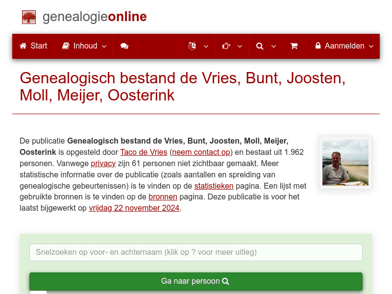 Screenshot van website