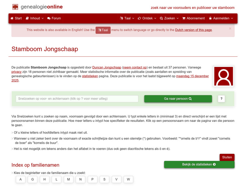 Screenshot van website