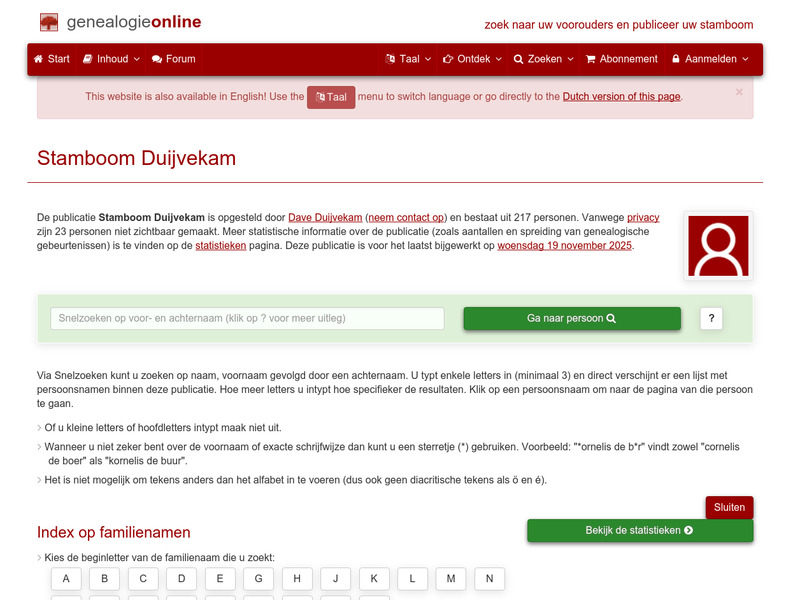 Screenshot van website