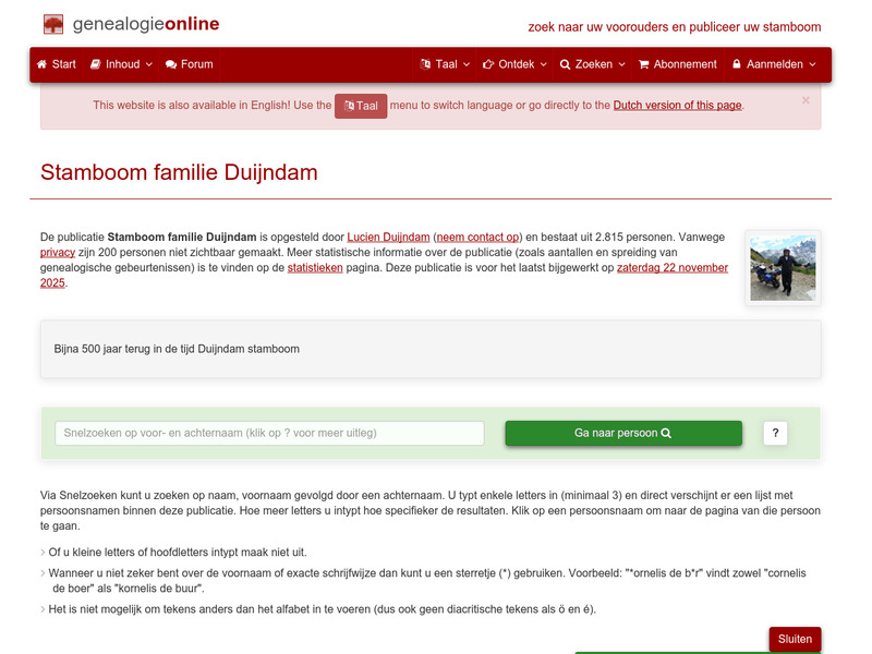Screenshot van website
