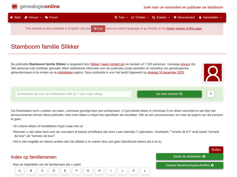 Screenshot van website