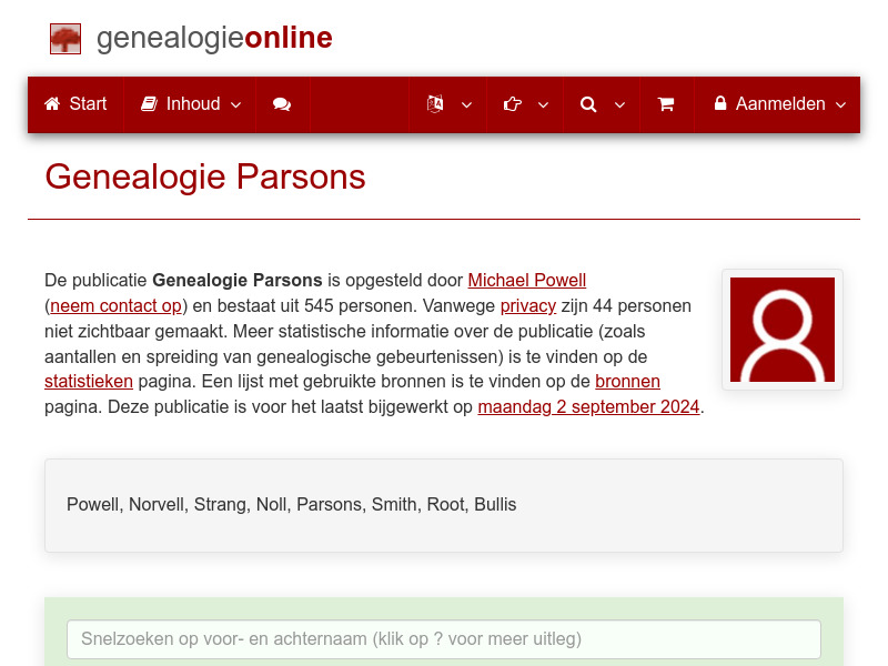 Screenshot van website