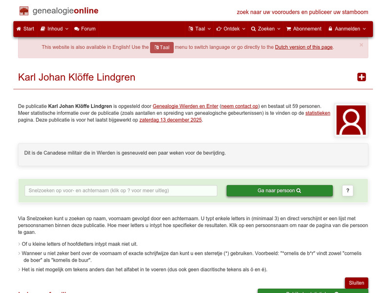 Screenshot van website