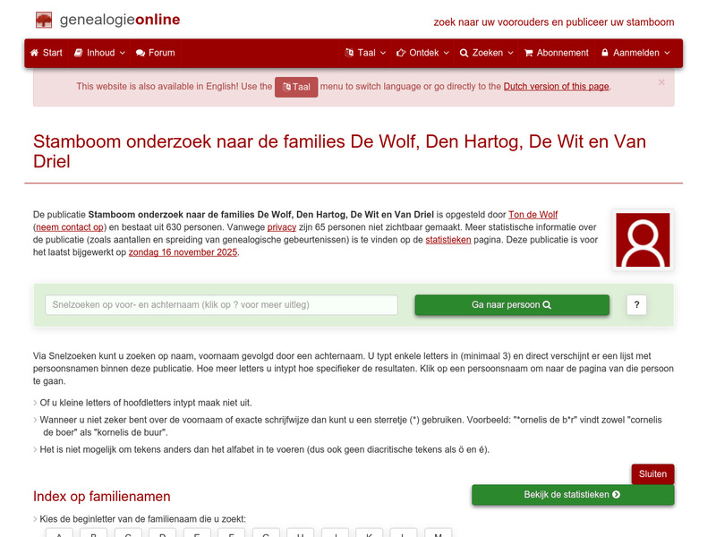Screenshot van website