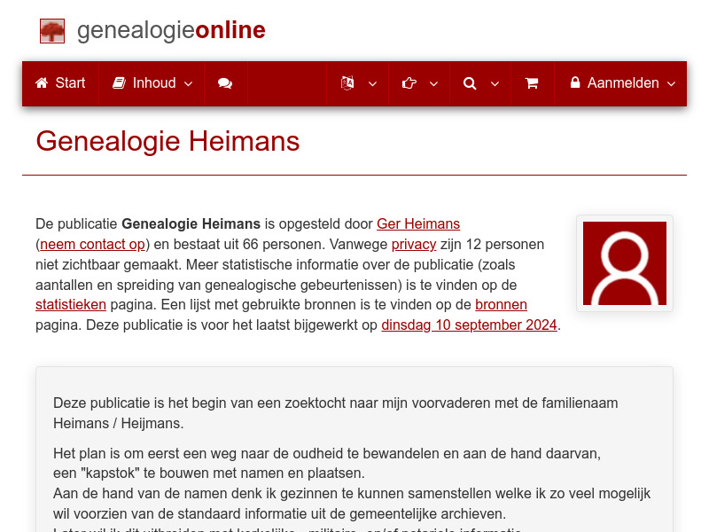 Screenshot van website