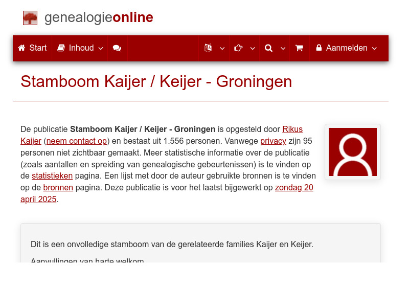 Screenshot van website